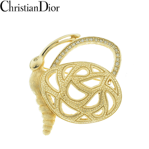 Christian Dior クリスチャンディオール 蝶々 バタフライ ヴィンテージ ラインストーン ブローチ ゴールド【A02400】