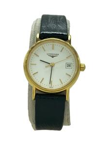 LONGINES◆クォーツ腕時計/アナログ/レザー/WHT/BLK/L4.220.2/社外ベルト