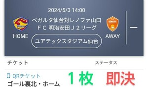 ベガルタ仙台 VS レノファ山口FC ゴール裏北・ホーム チケット１枚 QRチケット 送料無料 チケット ●タオルマフラー貰えます● 譲渡用URL