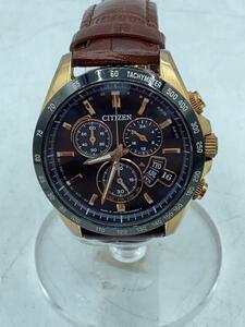 CITIZEN◆ソーラー腕時計/アナログ/レザー/GRY/BRW/SS/H610-S099277/本体細かい傷有