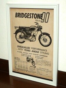 1964年 USA 60s 洋書雑誌広告 額装品 Bridgestone 90 ブリジストン ブリヂストン (A4size) / 検索用 店舗 ガレージ 看板 ディスプレイ AD