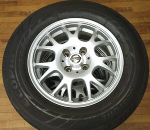 日産純正アルミ 14×5.5JJ +45 4H PCD100 ハブ径約60mm ブリヂストン ECOPIA EP150 185/70R14 2015年製 残溝平均約4～5mm 4本セット