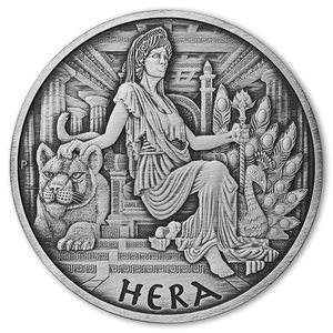 [保証書・カプセル付き] 2022年 (新品) ツバル「オリンポスの神々・ヘーラー 守護の女神」純銀 1オンス アンティーク 銀貨