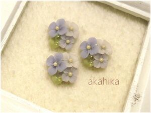 akahika*樹脂粘土花パーツ*ブーケ・紫陽花と雨粒・パープル