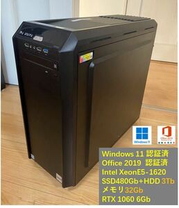 高性能ディスクトップPC　XeonE5-1620 32Gb GTX1060 SSD480Gb HDD3Tb Win11 Office19