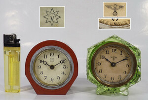 《ＶＰ》ドイツ製 FMS イギリス製 VICTORIA アンティークガラス置時計 ２点　作動品
