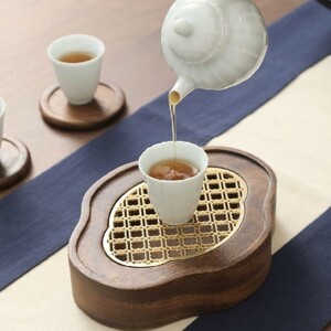 壺承 茶盤 中国茶 台湾茶 中国茶器 茶道具 茶道 ほうじ茶 茶器　木製 ウォルナット