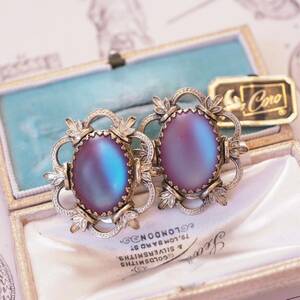 ＊サフィレットイヤリング＊英国アンティーク イギリス チェコグラス ガラス ヴィンテージ earring saphiret glass vintage antique gold