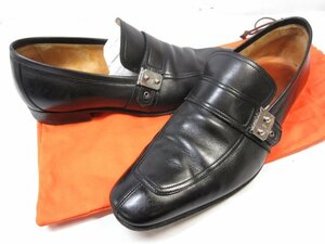 【エルメス HERMES】 金具付き レザー ローファー スリッポン 紳士靴 (メンズ) size42.5 ブラック ■18MZA4739■