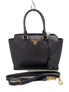 PRADA◆SAFFIANO VERNIC/ハンドバッグ/エナメル/BLK/1BA113/2WAY//