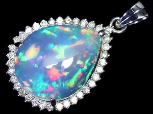 IVL11282I【1円～】新品【RK宝石】≪opal≫ 極上オパール 特大11.11ct! 極上ダイヤモンド 0.77ct K18WG 超高級ペンダントヘッド ネックレス