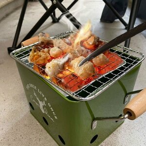 アウトドア キャンプ BBQコンロ 炭 バーベキューコンロ バーベキュー 網 セット グリル 組立不要 ミニコンロ コンロ お一人様 七輪 炭火 備