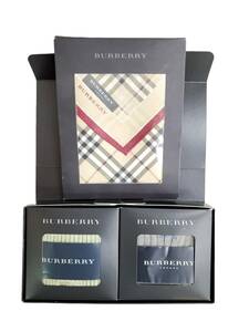 Burberry バーバリー 3点セット ハンカチ 1枚 メンズ靴下 2足 (サイズ 25～27㎝／グリーン・グレー) 箱入り