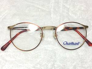 デッドストック Charmant 眼鏡 3257 48 ブラウン デミ ゴールド ビンテージ 未使用 シャルマン 丸 メタル セル コンビ フレーム 昭和レトロ