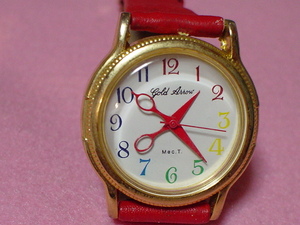 珍品　デザイン　アンティーク　手巻き式　GOLD　ARROW　ハサミデザイン　腕時計　ジャンク品　レッド