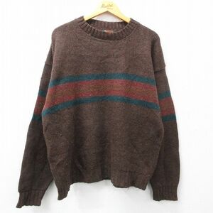 XL/古着 長袖 セーター メンズ 90s 大きいサイズ ウール クルーネック 濃茶他 ブラウン 24jan06 中古 ニット トップス