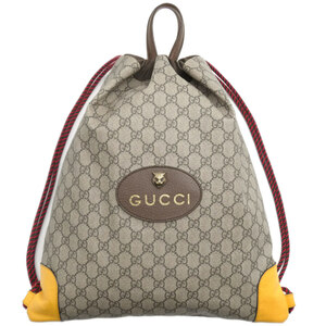 グッチ バッグ 473872 GUCCI GGスプリームxレザー リュック バッグパック ドローストリング ベージュxイエロー 03355