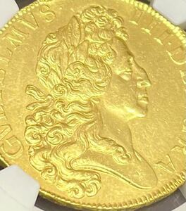 【1円スタート】1701 イギリス ウィリアム3世５ギニー金貨 NGC AU DETAILS エリザベス ウナとライオン銀貨コインではない　入手困難品