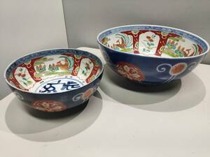 ZW-179987 (古伊万里) 色絵深鉢まとめて2個☆盛り鉢飾り鉢和食器花鳥唐アンティーク鉢