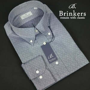 新品1円～★Brinkers ブリンカーズ 形態安定 綿100％ 長袖ボタンダウンシャツ 40-82 M ネイビー 織柄 本物 ◆9268◆