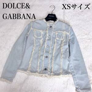 希少 DOLCE&GABBANA ノーカラー ファー デニムジャケット Gジャン ブルゾン ドルガバ