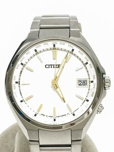 CITIZEN◆ソーラー電波時計/アテッサエコドライブ/アナログ/チタン/WHT/SLV/チタン/H149-S118921