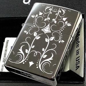 ZIPPO ライターアラベスク ブラックアイス 5面レーザー彫刻 ジッポ 唐草 かっこいい 美しい おしゃれ 黒 メンズ プレゼント レディース