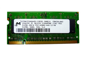 中古品 Micron 512 MB メモリ MT8HTF6464HDY-53EB3