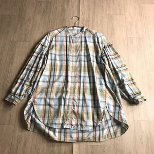 100円スタート○ AMERICAN HOLIC アメリカンホリック　バンドカラー　チェック　チュニック　ゆったり　体型カバー　ブラウス