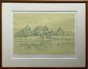 Y.Ohtake　　「不明（風景／城・川）」　　版画　　限定１２０部　　【正光画廊・5500点出品中・お好きな作品が見つかります】