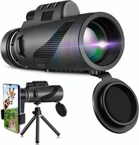 XINKSD単眼鏡 望遠鏡 80×100 高倍率 小型 軽量 スマートフォン対応 望遠鏡 プリズムBak4搭載 耐衝撃 IPX7防水携帯便利 -A黑