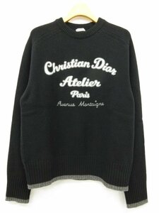 22SS 未使用【ディオールオム DIOR HOMME】213M640AT298 アトリエ刺繍 クルーネックニット セーター (メンズ) L ブラック 伊製■17HT2426■