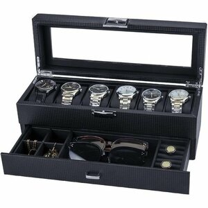 新品◆ Anyasun ブラック G:2段式・6本 鍵付き レザー製クッション 腕時計収納ボック 12本 腕時計ケース 298