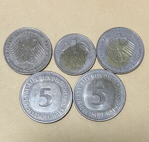 ドイツ　15マルク分　5マルク2枚　2マルク2枚　1マルク1枚　ドイツコインまとめ　外国コイン　外国コインまとめ売り　古銭　外国銭　海外