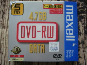 maxell・マクセル^,,.DVD-RW*4.7GB(1～2倍速対応/くり返し記録用*Ver.1.1/2X)5PACK*うす型5mmケース_.,,^「未使用品」