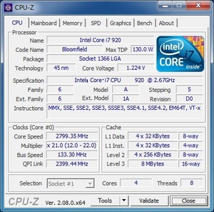 INTEL Core i7-920 (2.66 GHz) LGA1366 ★中古正常品★