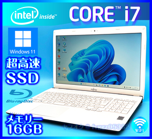 富士通 アーバンホワイト Core i7 4702MQ 【大容量メモリー16GB+高速新品SSD+HDD1000GB】Windows11 Bluetooth Webカメラ Office2021 AH53/R