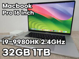 Apple MacBook Pro 16(2019, A2141) Core i9-9980HK / 2.4GHz / RAM 32GB / SSD 1TB / シルバー / 充放電回数 : 218 [MC026]