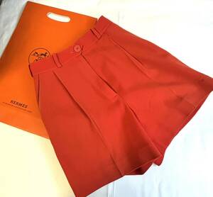 rrkk2875 エルメス HERMES ショートパンツ サイズ38 LAINE wool MADIN FRANCE shop袋付き