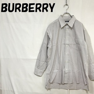 【人気】BURBERRY/バーバリー ストライプ柄 長袖シャツ Ｙシャツ ロゴ刺繍 コットン100％ ホワイト系 サイズM/S4438