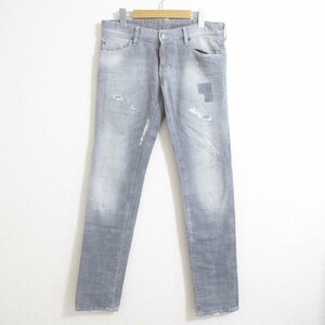 美品 DSQUARED2 ディースクエアード ボタンフライ ヴィンテージ×ダメージ加工 デニムパンツ ジーンズ 46 グレー