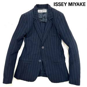 美品!!ISSEY MIYAKE イッセイミヤケ タイトシルエット コットン 薄手 2B テーラードジャケット(1)ネイビー紺色 メンズ 