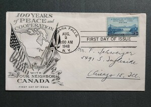 【FDC】アメリカ 1948年「アメリカ・カナダ友好100年」初日カバー