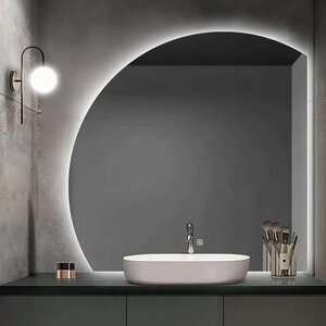モダンなバスルームミラー、タッチスイッチ付き壁掛けバスルームミラー、LED照明付き半円装飾ミラー、バスルームミラー 60*60cm