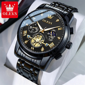 OLEVS メンズ 腕時計 2856 高品質 クオーツ カジュアル スポーツ ビジネス 時計 ステンレス クロノグラフ ウォッチ ブラック