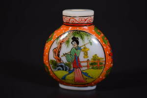 【和】(6939)　中国古玩　唐物　時代鼻炎壺　香水瓶　乾隆ガラス　色絵　粉彩　ガラス