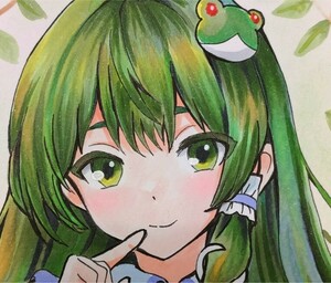  同人手描きイラスト■東方Project■東風谷早苗■はがきサイズ