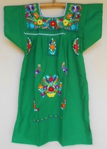 ☆子供用　メキシコ刺繍ワンピース　緑☆130～150サイズ