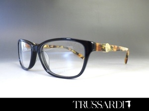 TRUSSARDI◆トラサルディ【メガネフレーム TR12537】新品 ブラック◆ハンドメイド◆専用ケース付◆眼鏡/めがね