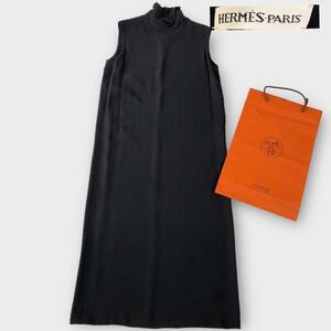 エルメス HERMES マルジェラ期 ロングワンピース 絹 100% ミドルネック ハイネック 38サイズ M〜L レディース ノースリーブ ドレス